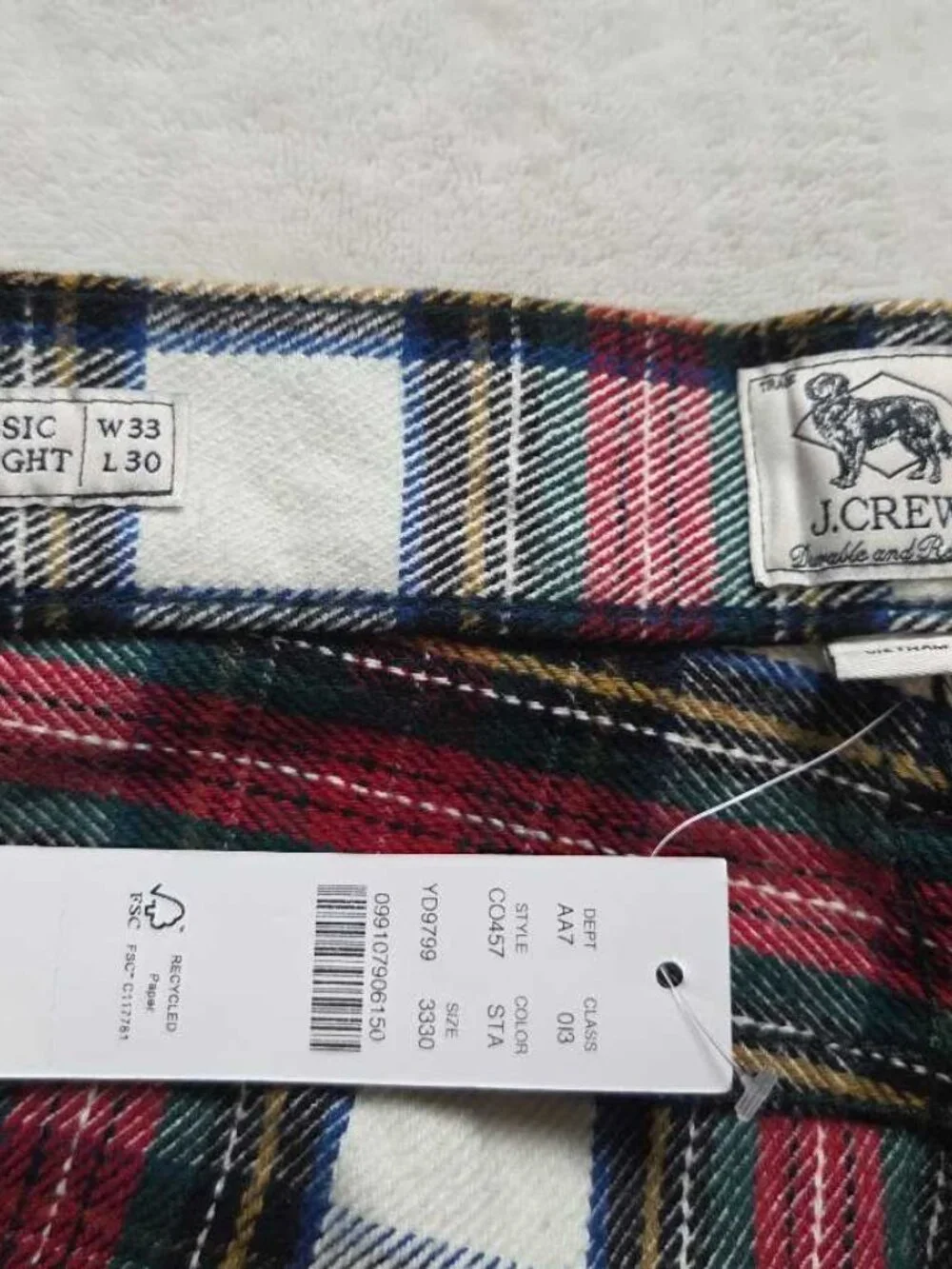 New 33x30 J.Crew classic 5-pocket twill pant in Christmas Stewart tartan plaid
